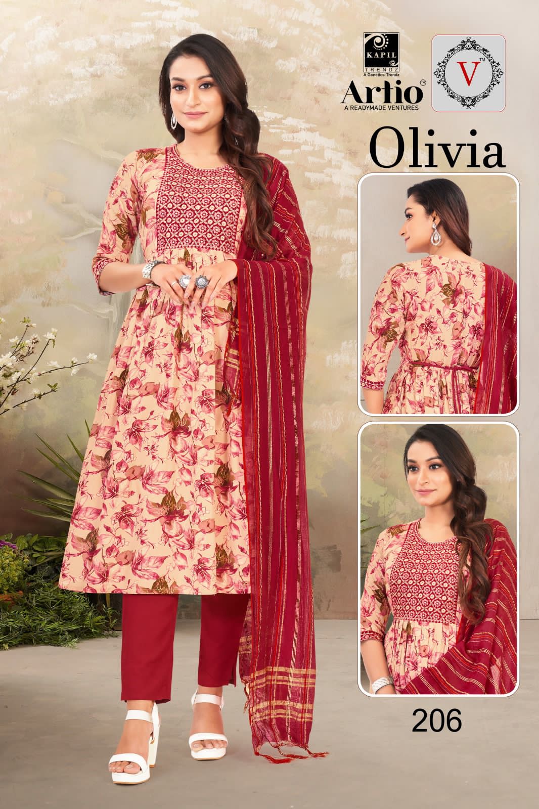 Artio Olivia Wholesale Ready Made 3 Piece Kurti With Pant And Dupatta
