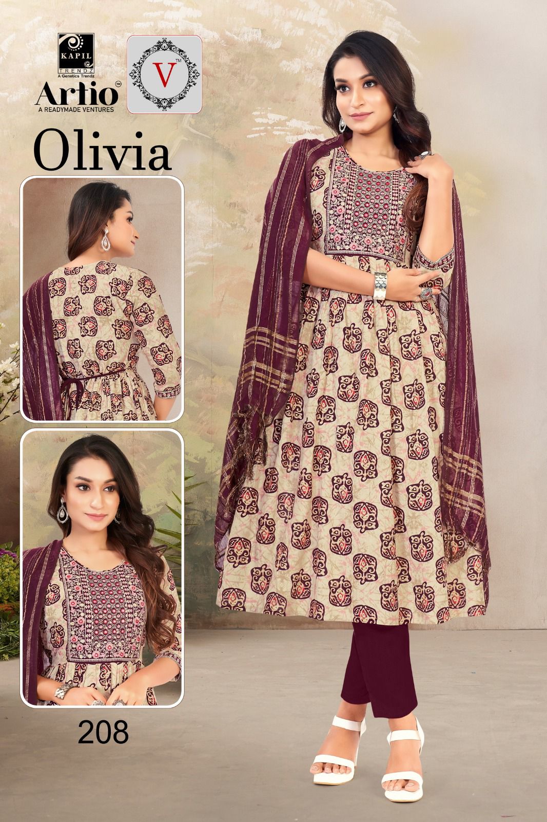 Artio Olivia Wholesale Ready Made 3 Piece Kurti With Pant And Dupatta