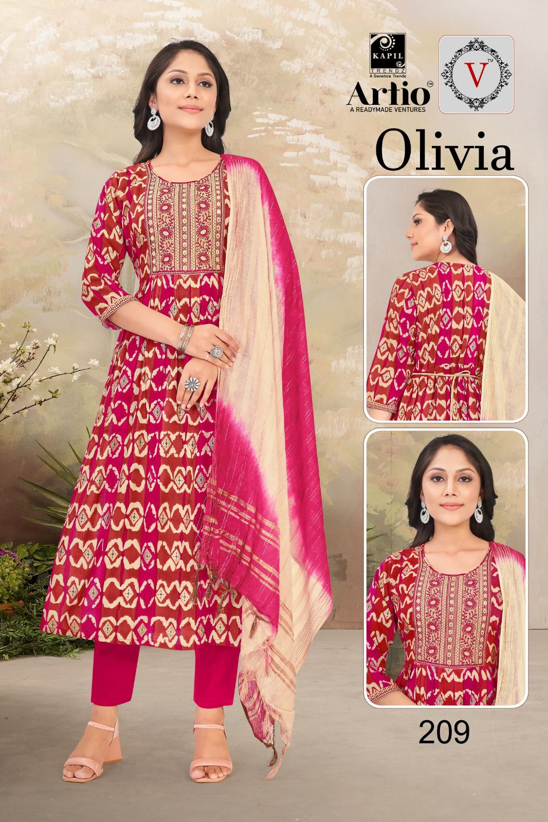 Artio Olivia Wholesale Ready Made 3 Piece Kurti With Pant And Dupatta