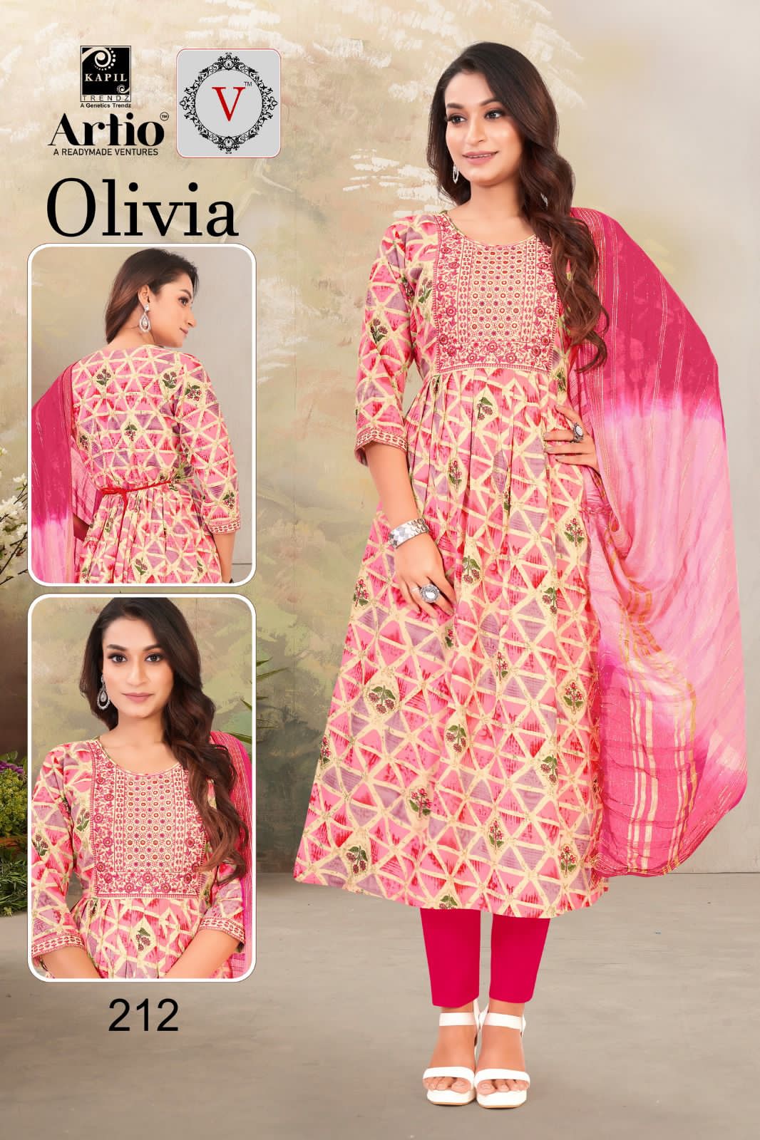 Artio Olivia Wholesale Ready Made 3 Piece Kurti With Pant And Dupatta