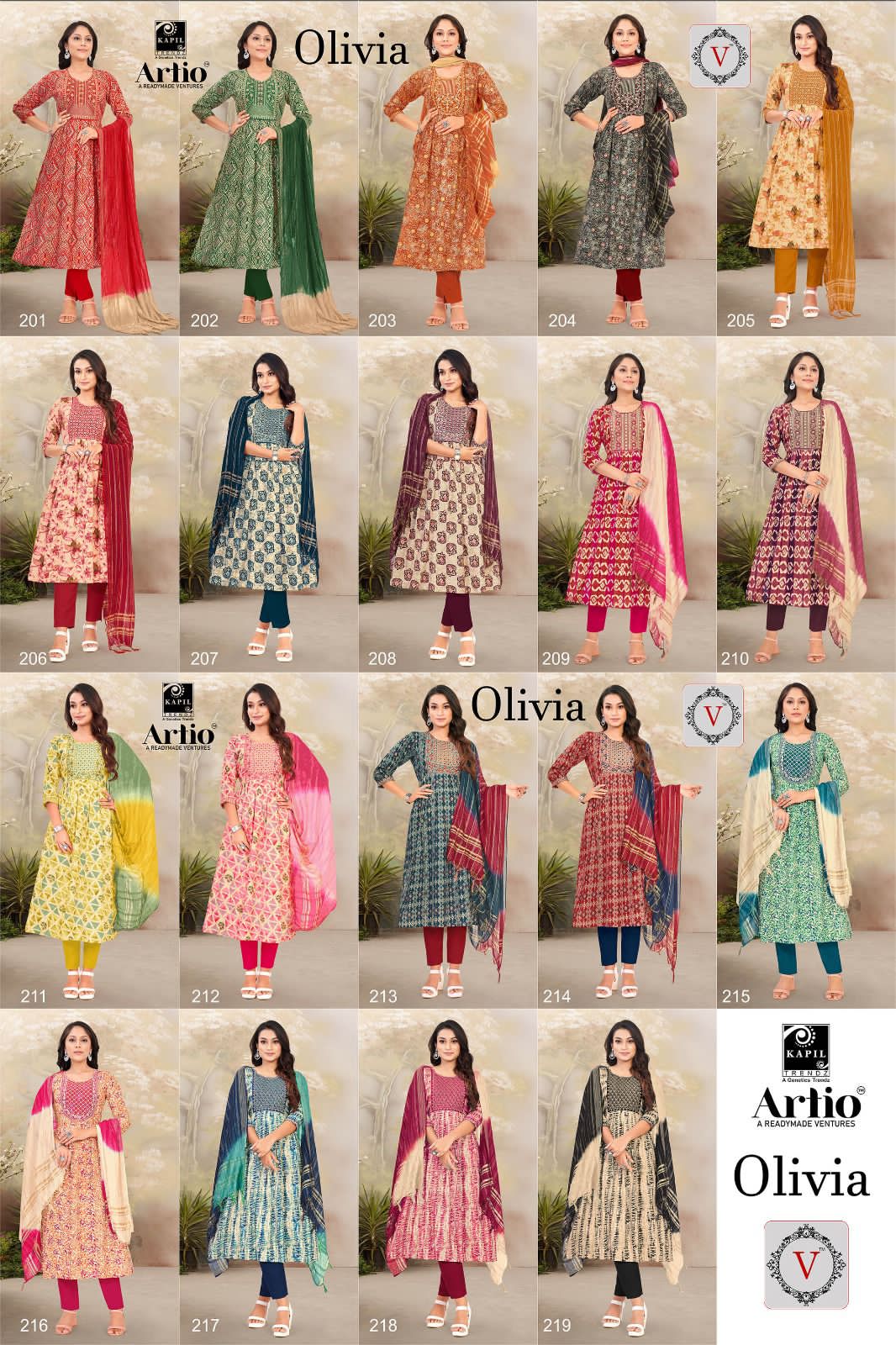 Artio Olivia Wholesale Ready Made 3 Piece Kurti With Pant And Dupatta