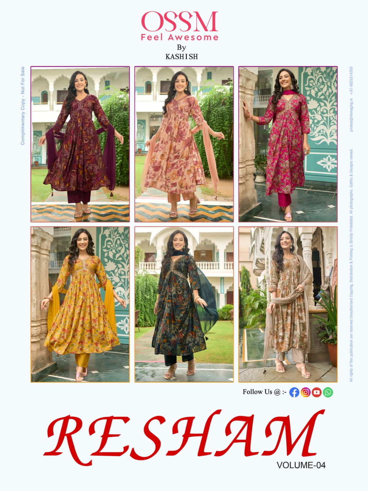 RESHAM VOL 4 BY OSSM FANCY 3PCS SET ALIA CUT KURTI WITH PANT AND NAZEEN DUPATTA