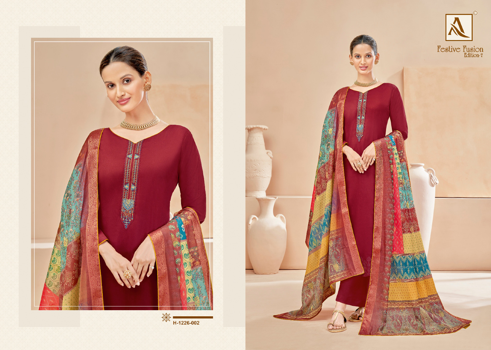 Alok Festive Fusion Vol-7 Wholesale Cotton Dyed With Embroidery Work Dress Material