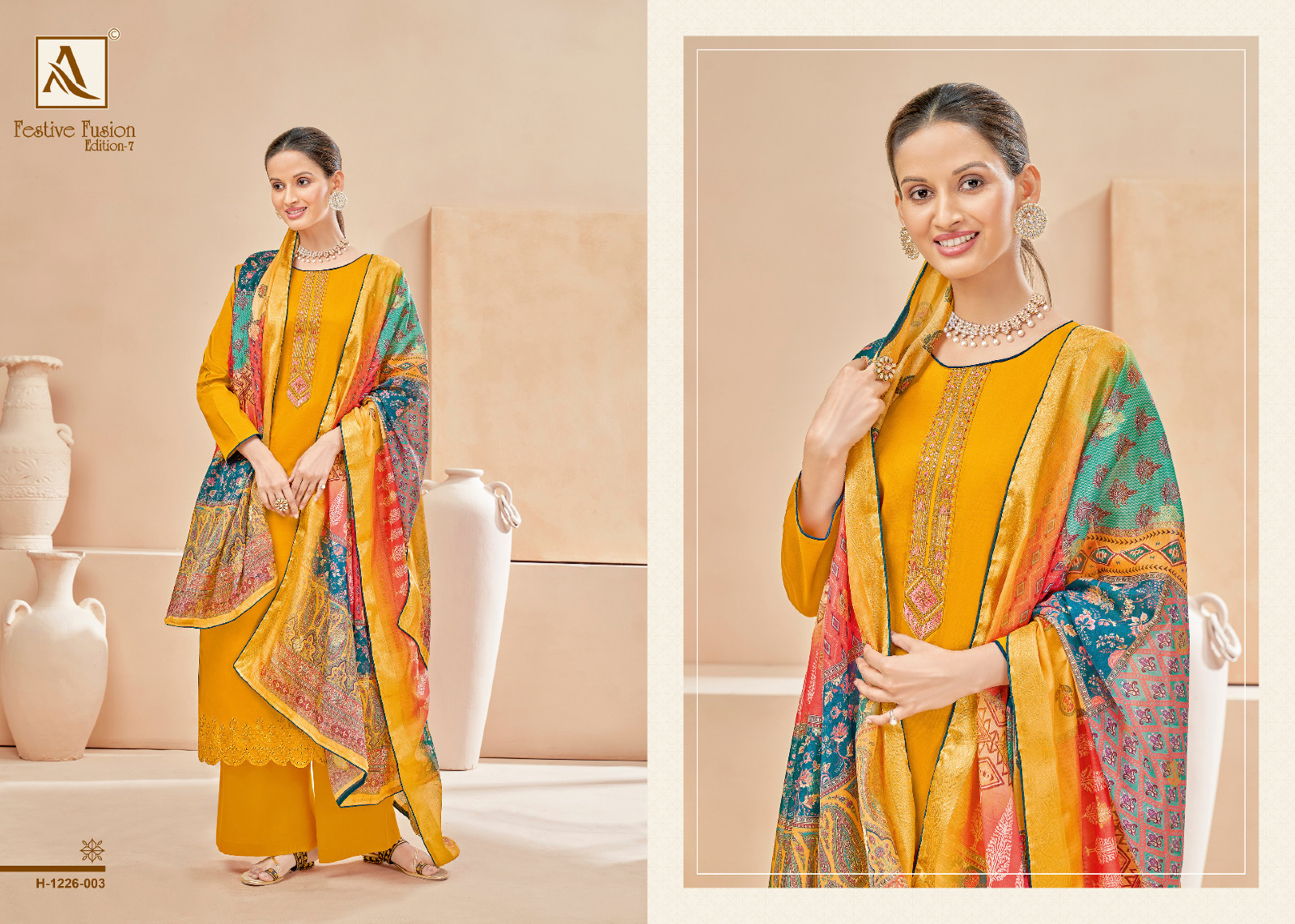 Alok Festive Fusion Vol-7 Wholesale Cotton Dyed With Embroidery Work Dress Material