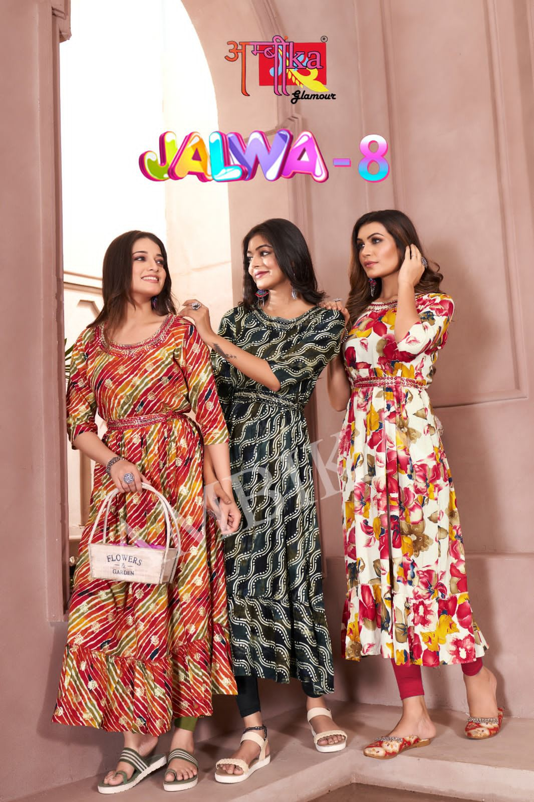 Ambika Jalwa Vol-8 Wholesale 14 Kg Reyon Foil Anarkali Kurtis Combo