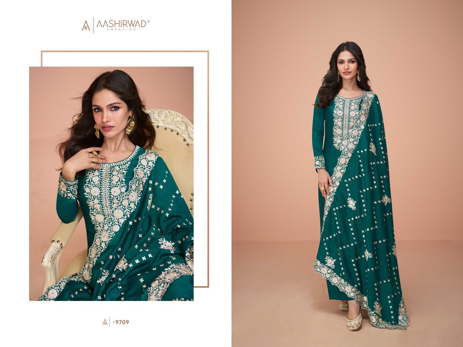 Aashirwad Benchmark Wholesale Premium Silk Straight Salwar Suits