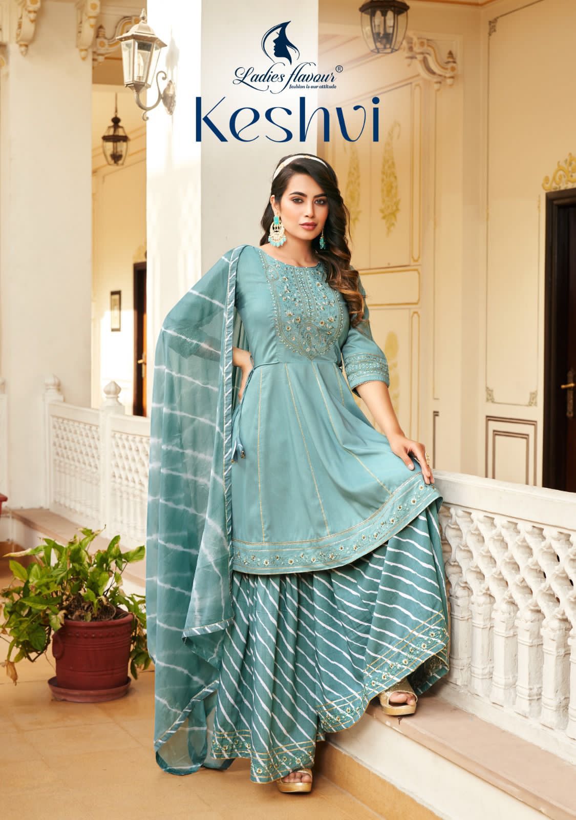 Ladies Flavours Keshvi Wholesale Chinon Silk With Embroidery Top With Pants And Dupatta