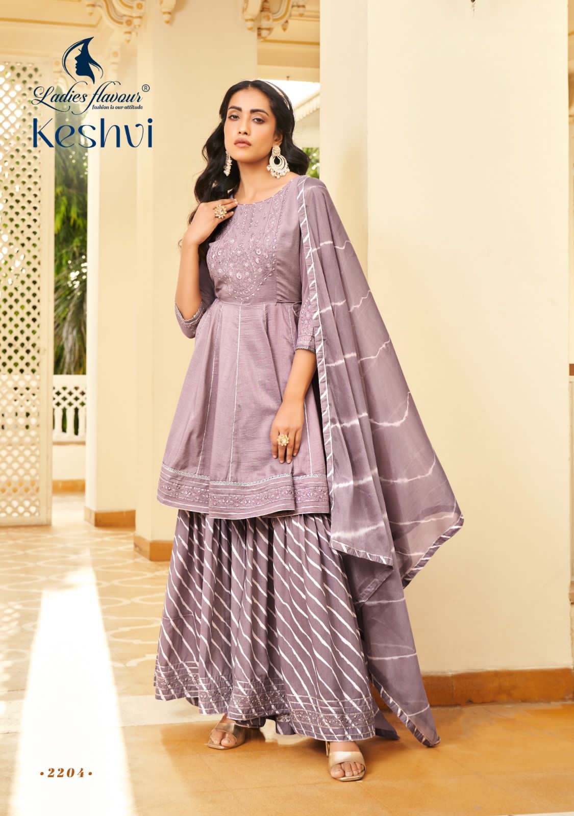 Ladies Flavours Keshvi Wholesale Chinon Silk With Embroidery Top With Pants And Dupatta