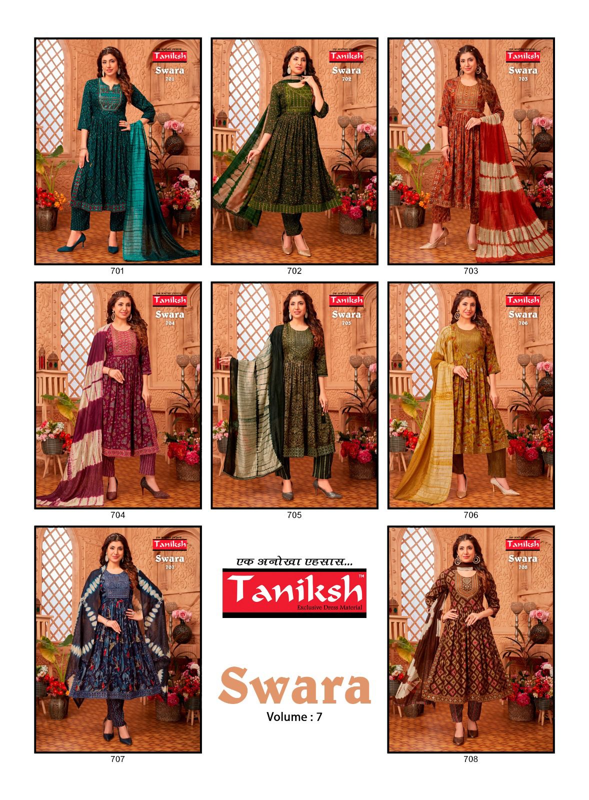 Taniksh Swara Vol-7 Wholesale Nyra Cut Top With Pants And Dupatta