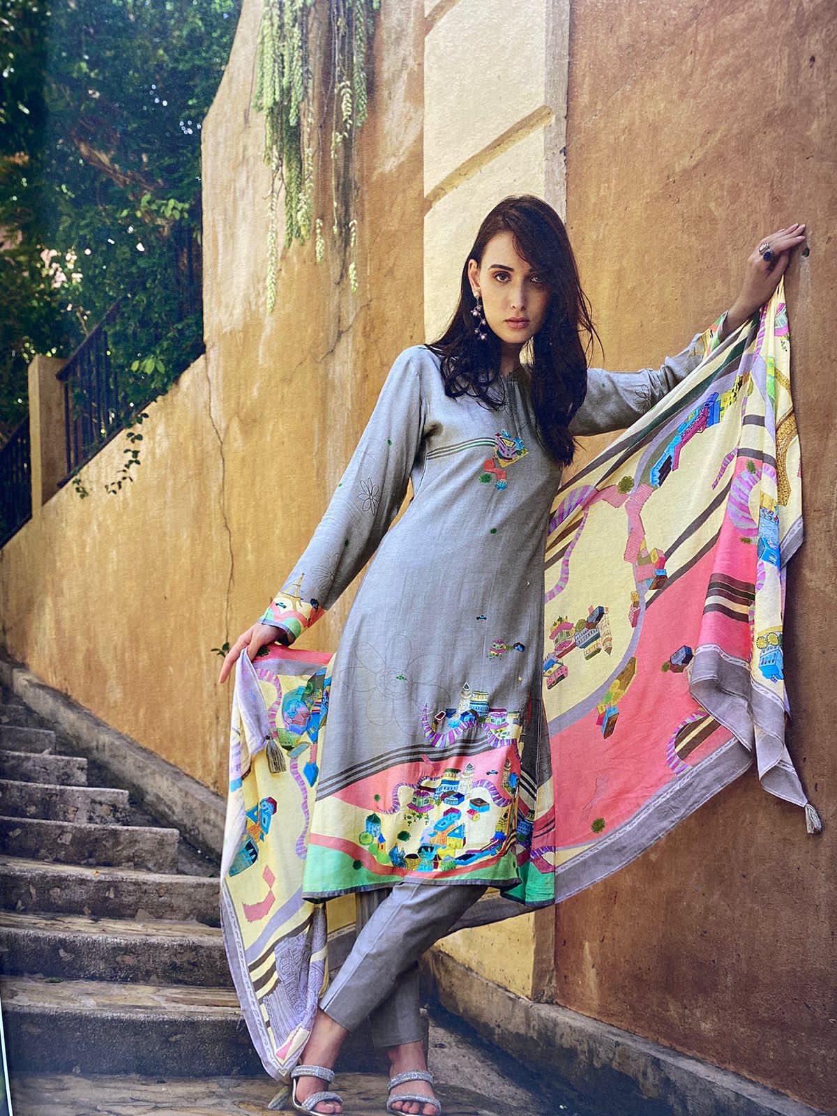 PRM Khalish Wholesale Pure Muslin Silk With Embroidery Work Dress Material