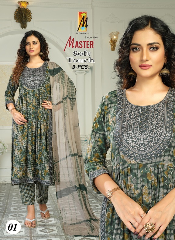 Master Soft Touch Wholesale Rayon Foil Print Nyra Cut Top With Pants And Dupatta