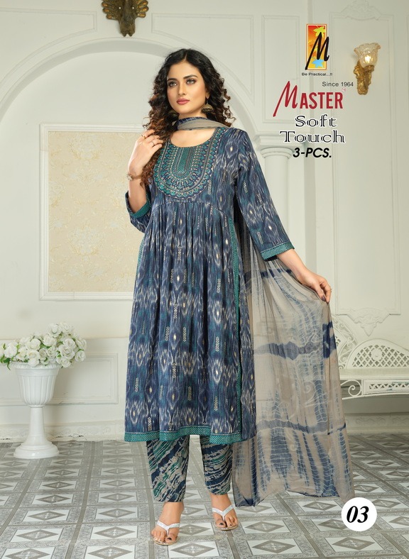 Master Soft Touch Wholesale Rayon Foil Print Nyra Cut Top With Pants And Dupatta