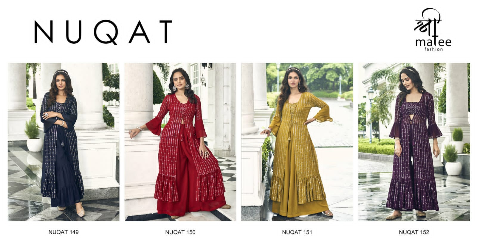 SHREEMATEE FASHION PRESENT NUQAT WEDDING SEASON READYMADE PLAZZO WITH BLOUSE AND DESIGNER SHRUG CATALOG