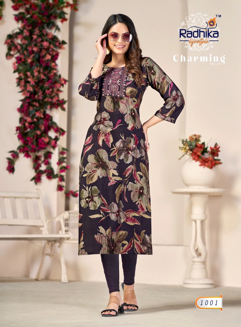 Radhika Charming Vol-1 Wholesale Modal Chanderi With Mirror Work Long Kurtis