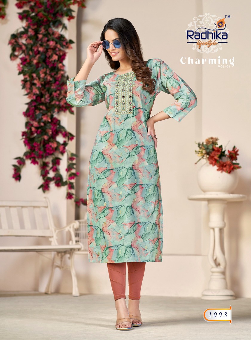 Radhika Charming Vol-1 Wholesale Modal Chanderi With Mirror Work Long Kurtis