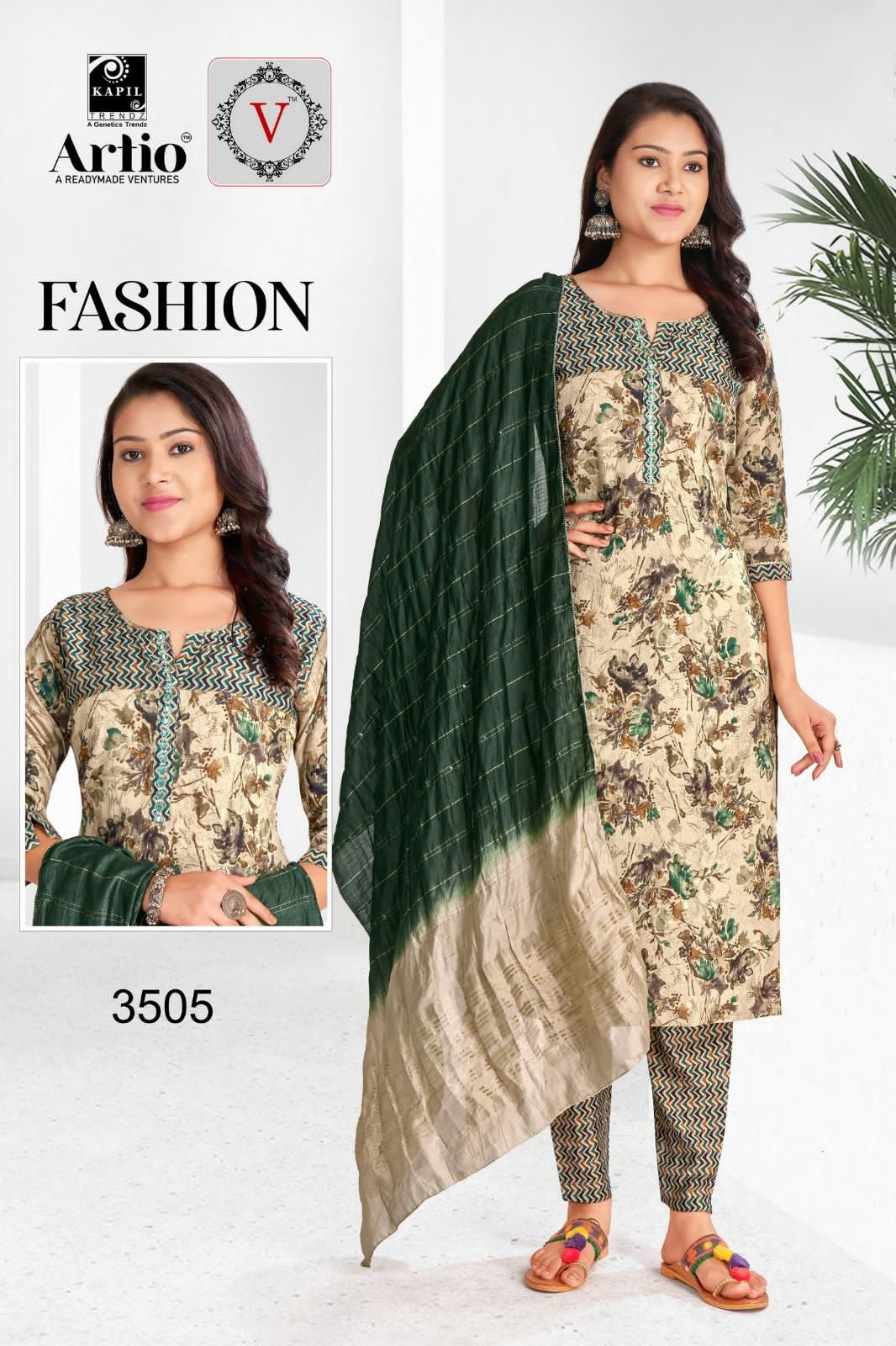 Artio Fashion Wholesale Modal Print With Neck Embroidery Top With Pants And Dupatta