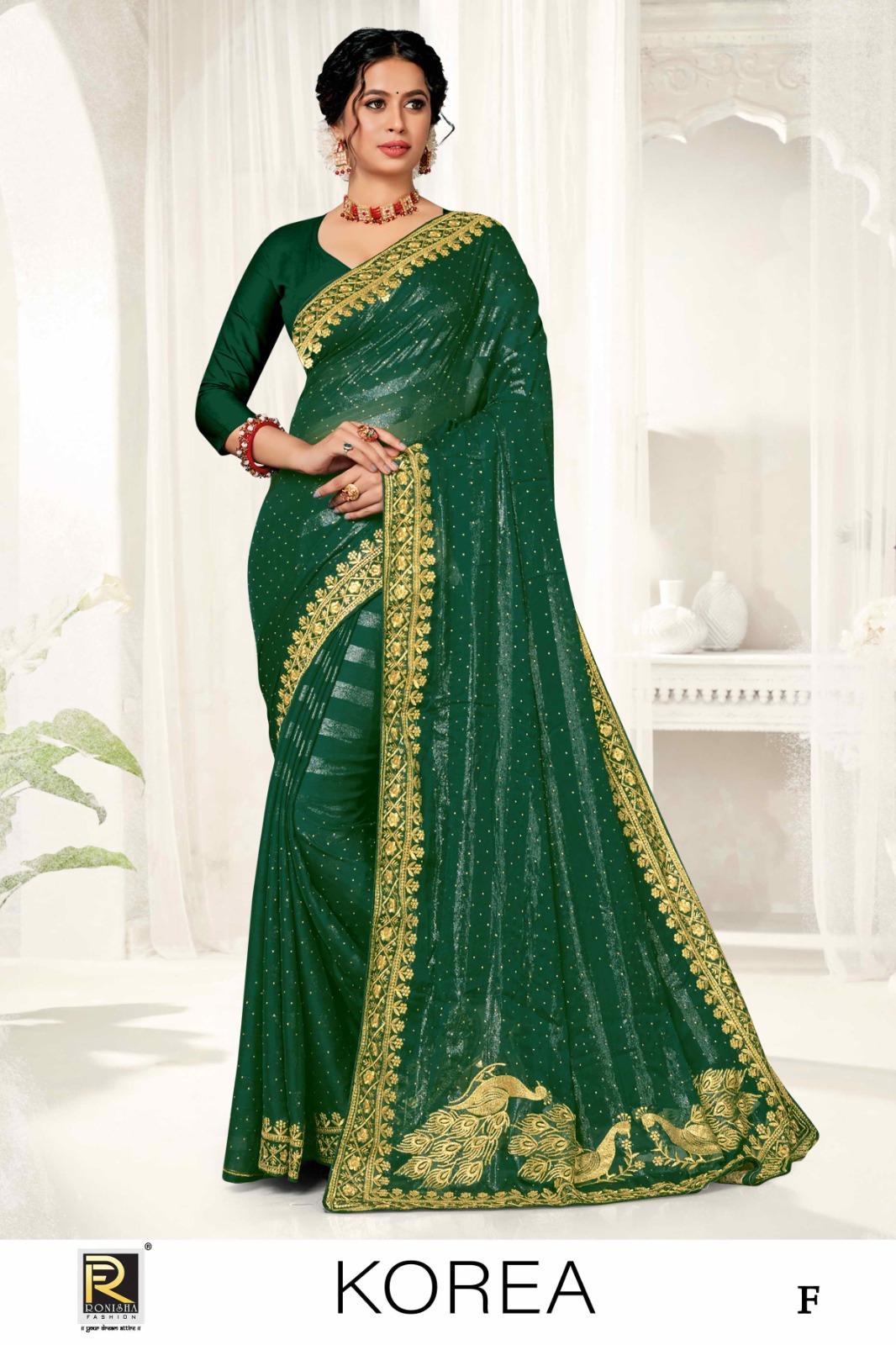 RONISHA KOREA BY RANJNA SAREE FANCY FABRICS EMBROIDERY WORK AND SIROSKI DIAMOND WORK SUPER HIT COLLECTION