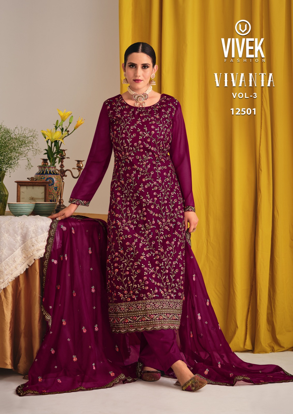 VIVEK FASHION VIVANTA VOL 3 PAKSITANI HEAVY EMBRODIERY WORK SUIT MATERIAL