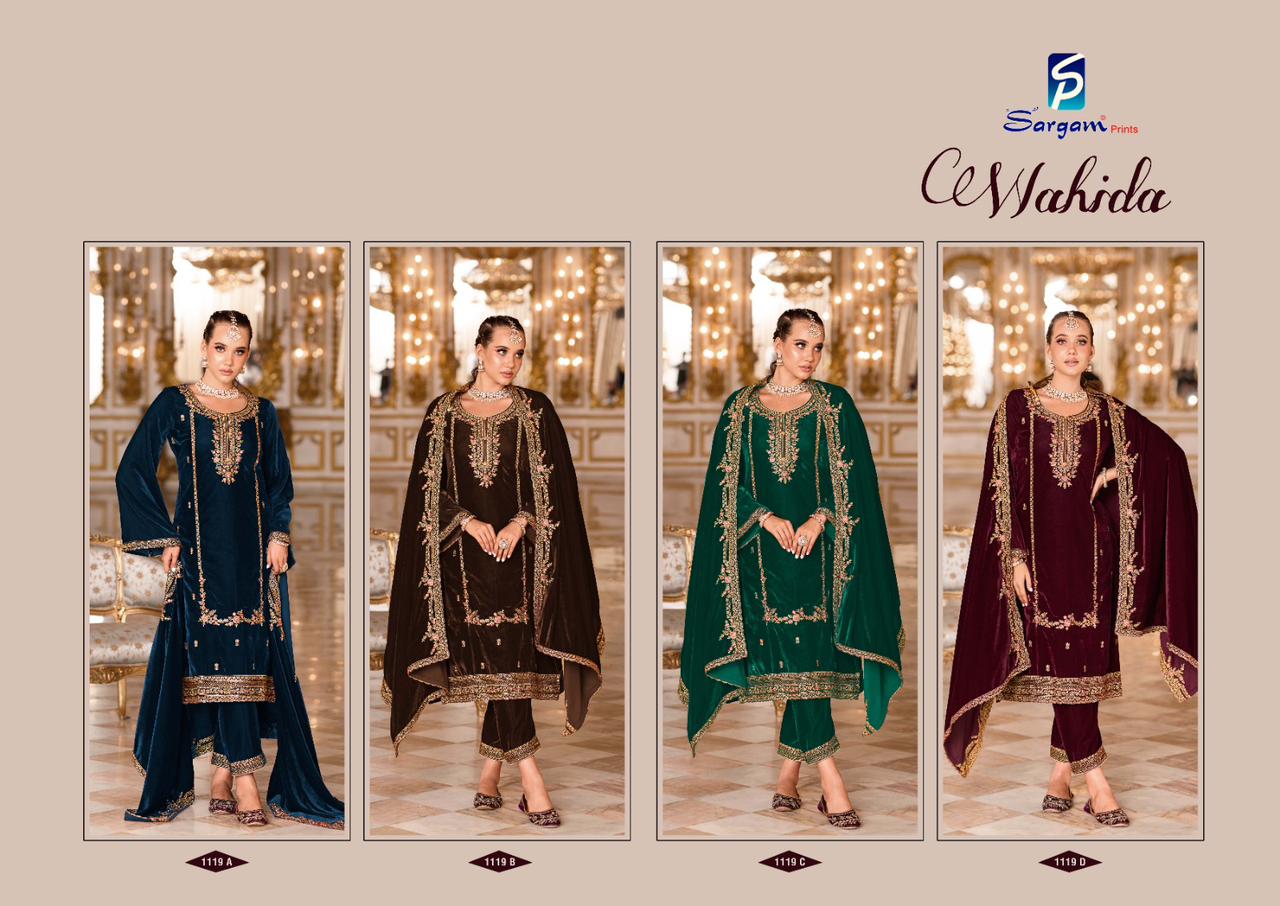 Sargam Wahida Wholesale 9000 Velvet With Embroidery Winter Suits