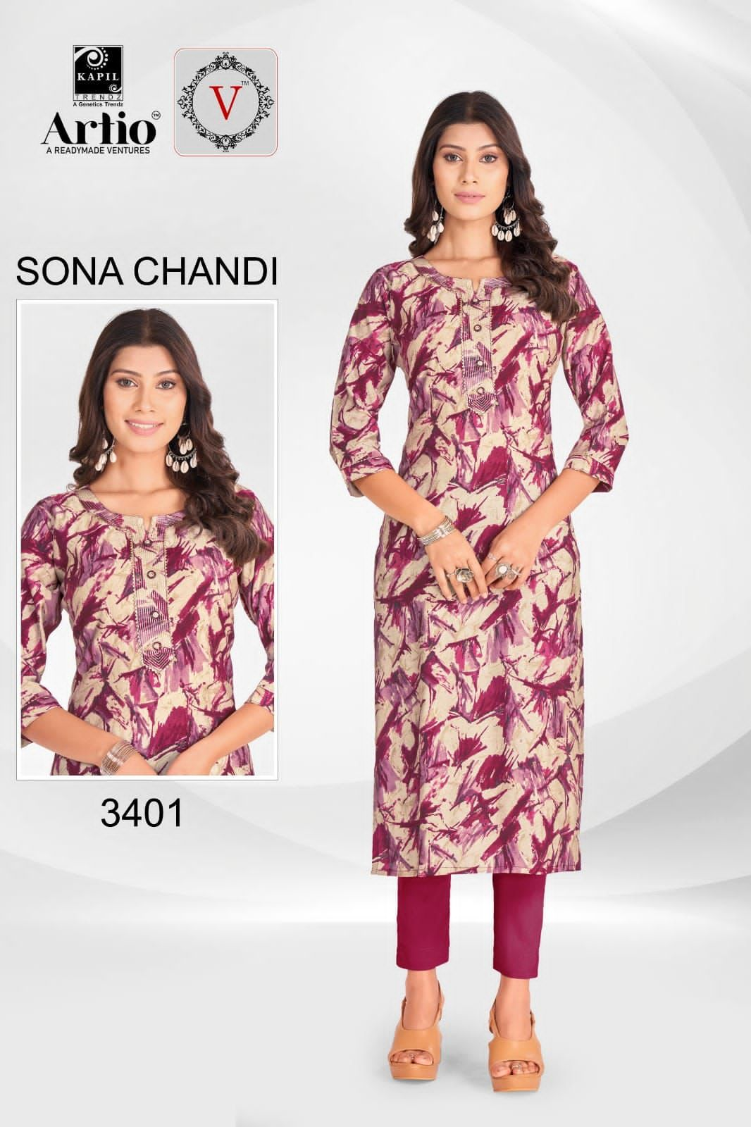 Artio Sona Chandi Wholesale Heavy Modal Print With Neck Work Long Kurtis