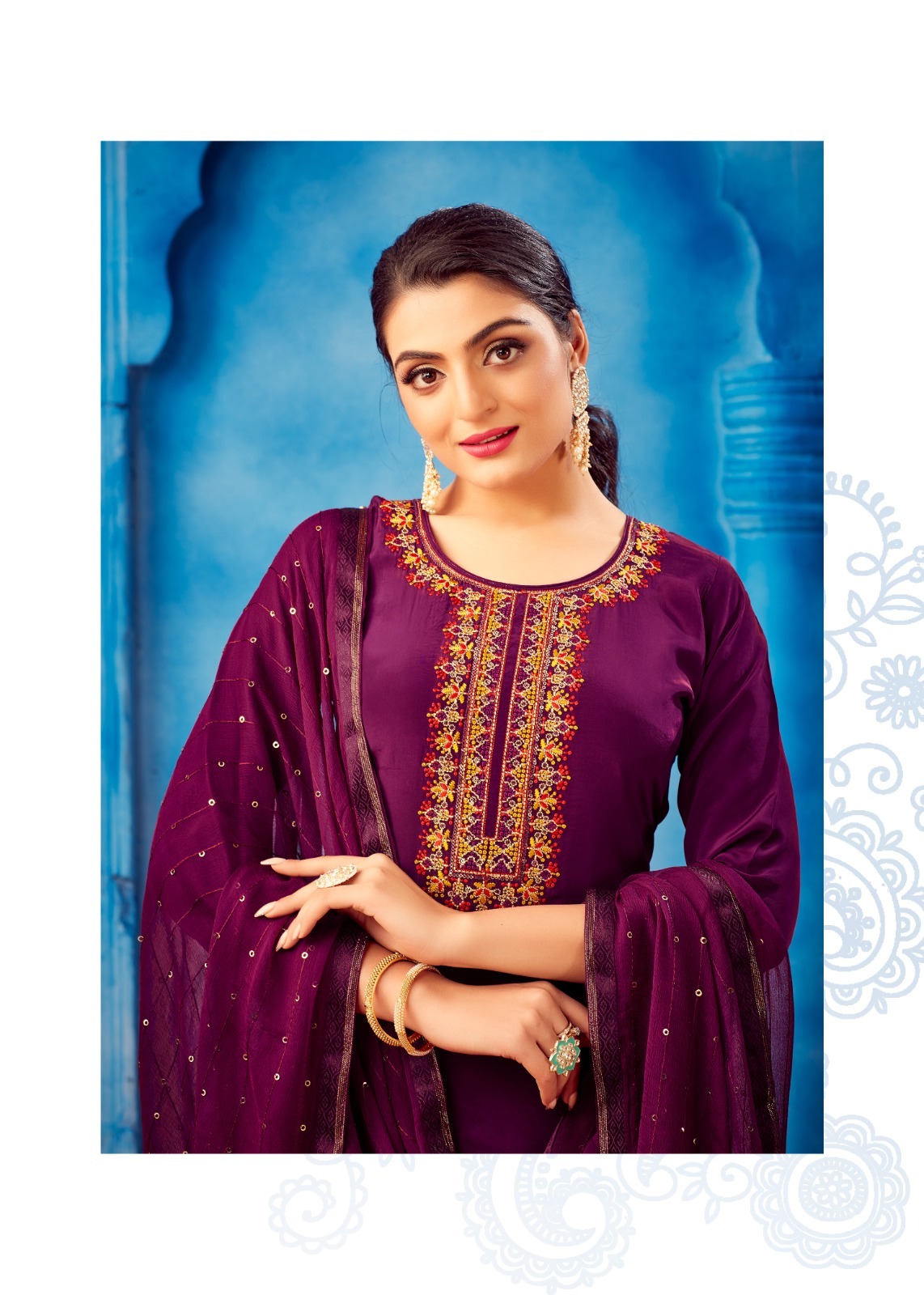 Fourdots Shivani Wholesale Pure Natural Crepe Work Dress Material