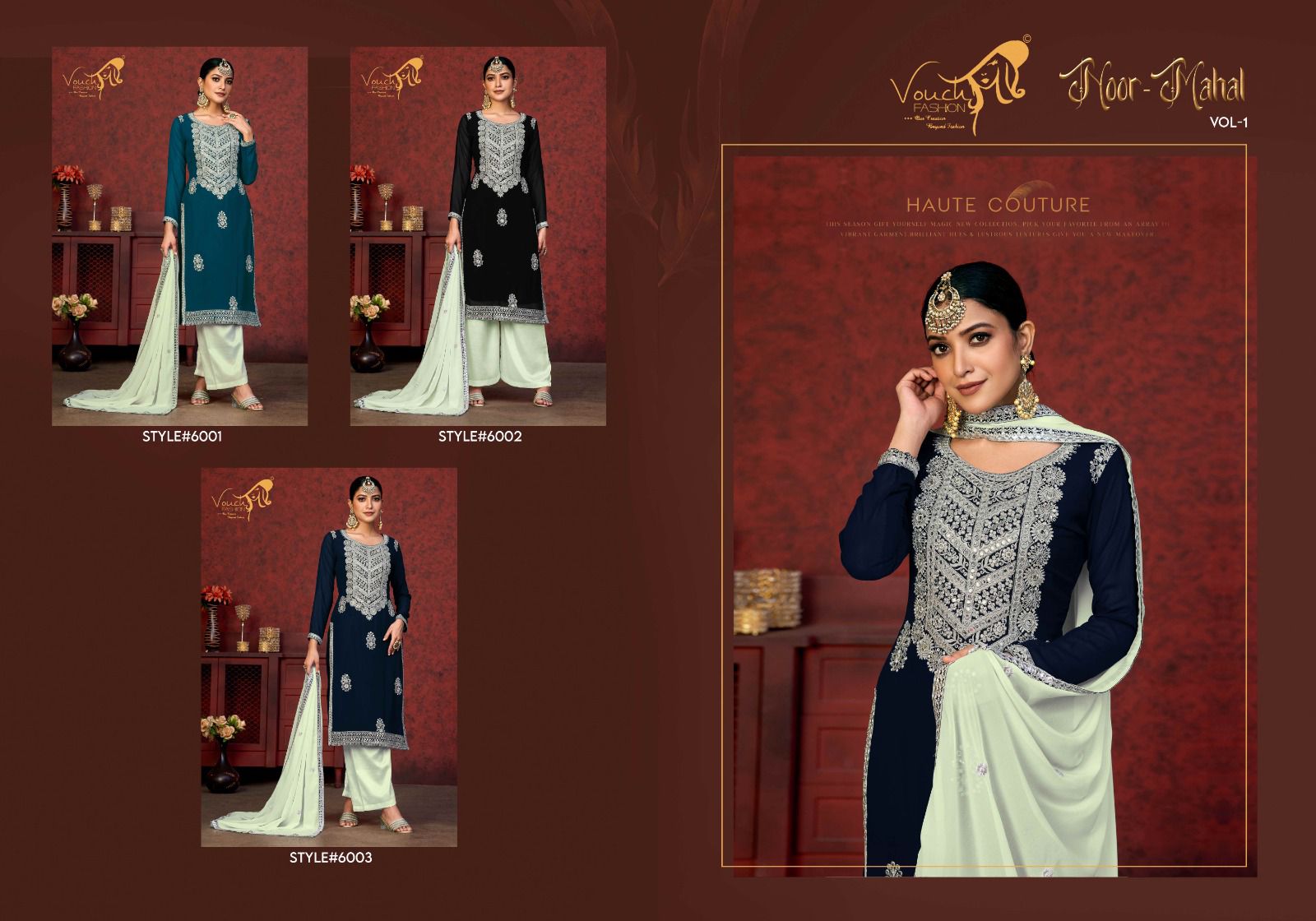 Vouch Noor Mahal Vol-1 Wholesale Heavy Georgette Hand Work Mirror Touch Designer Suits