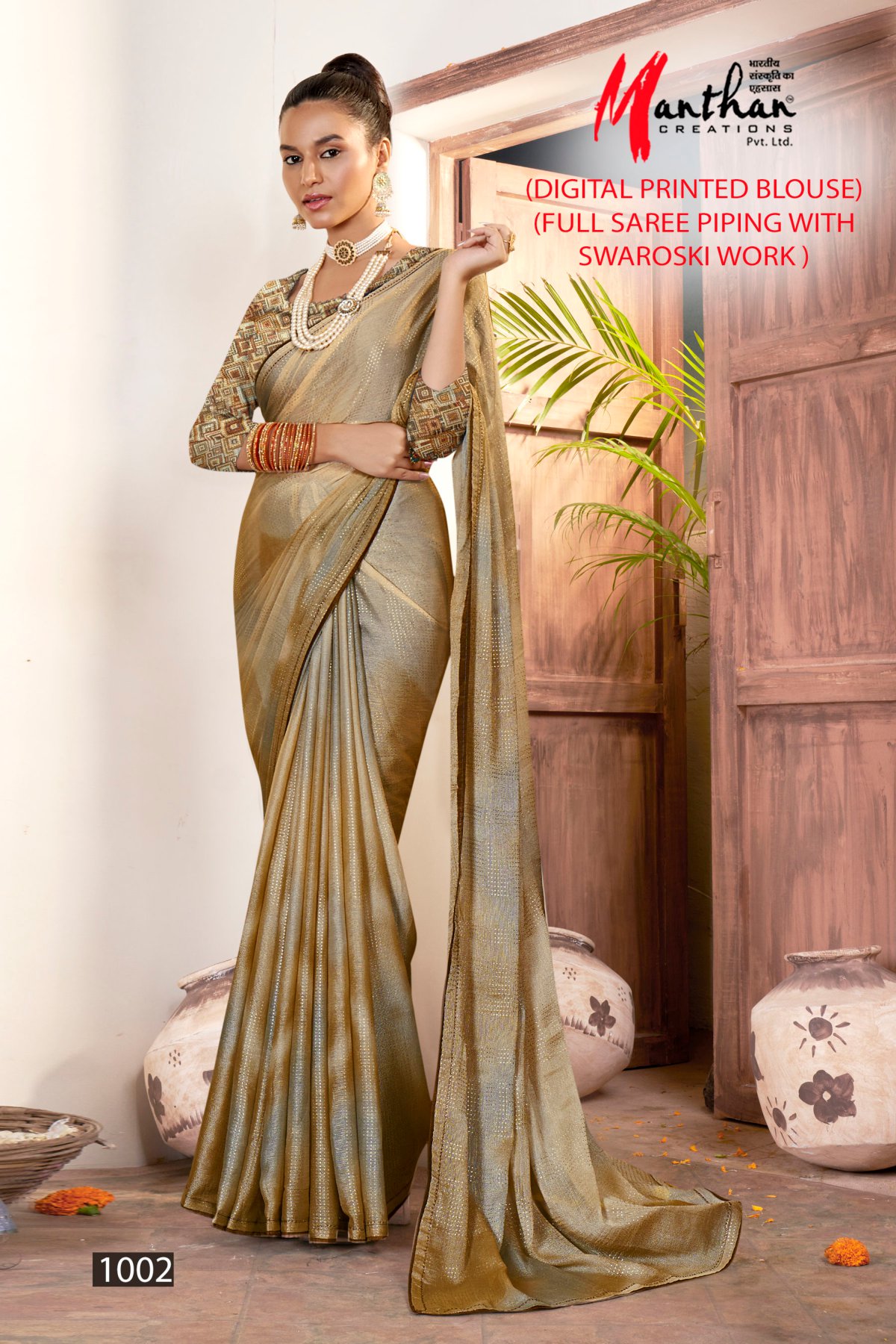 Manthan Lisha Wholesale Full Saree Piping With Swaroski Work Sarees