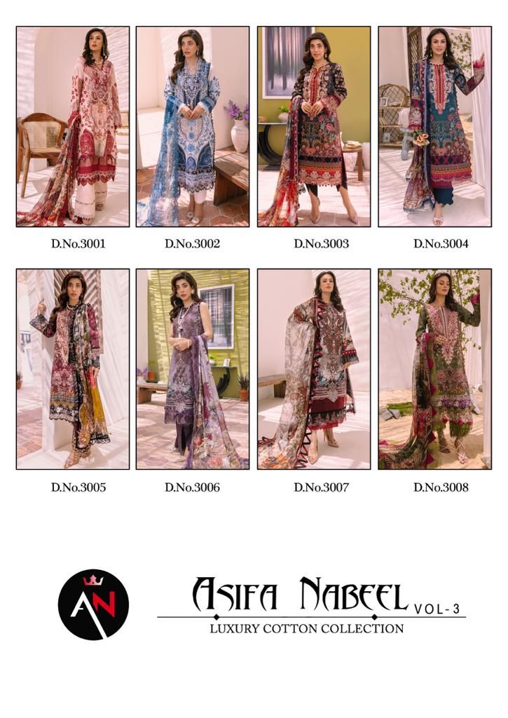 Asifa Nabeel Vol-3 Wholesale Luxury Cotton Karachi Style Dress Material