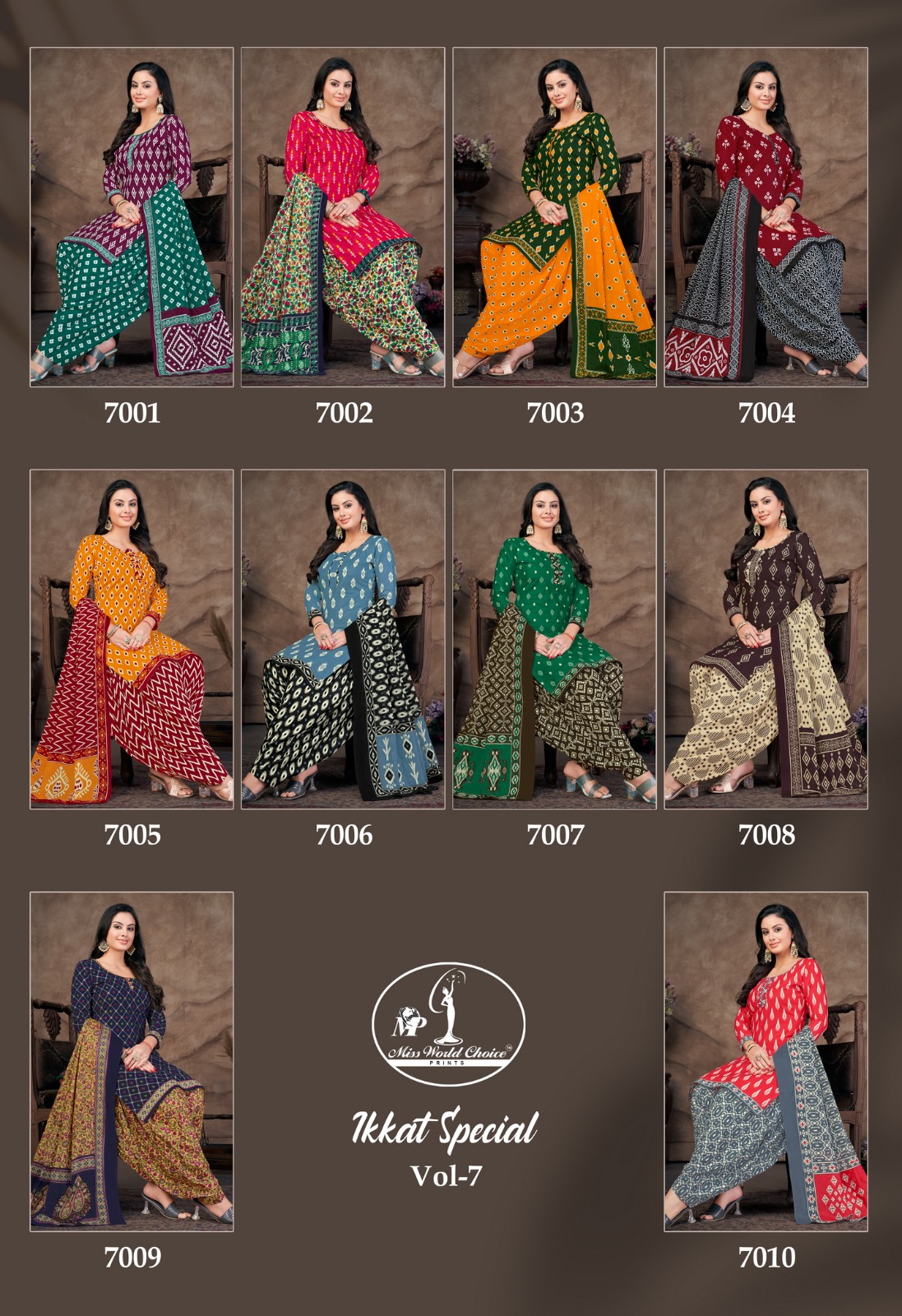 Miss World Ikkat Special Vol-7 Wholesale 160 Gram Poplin Cotton Dress Material