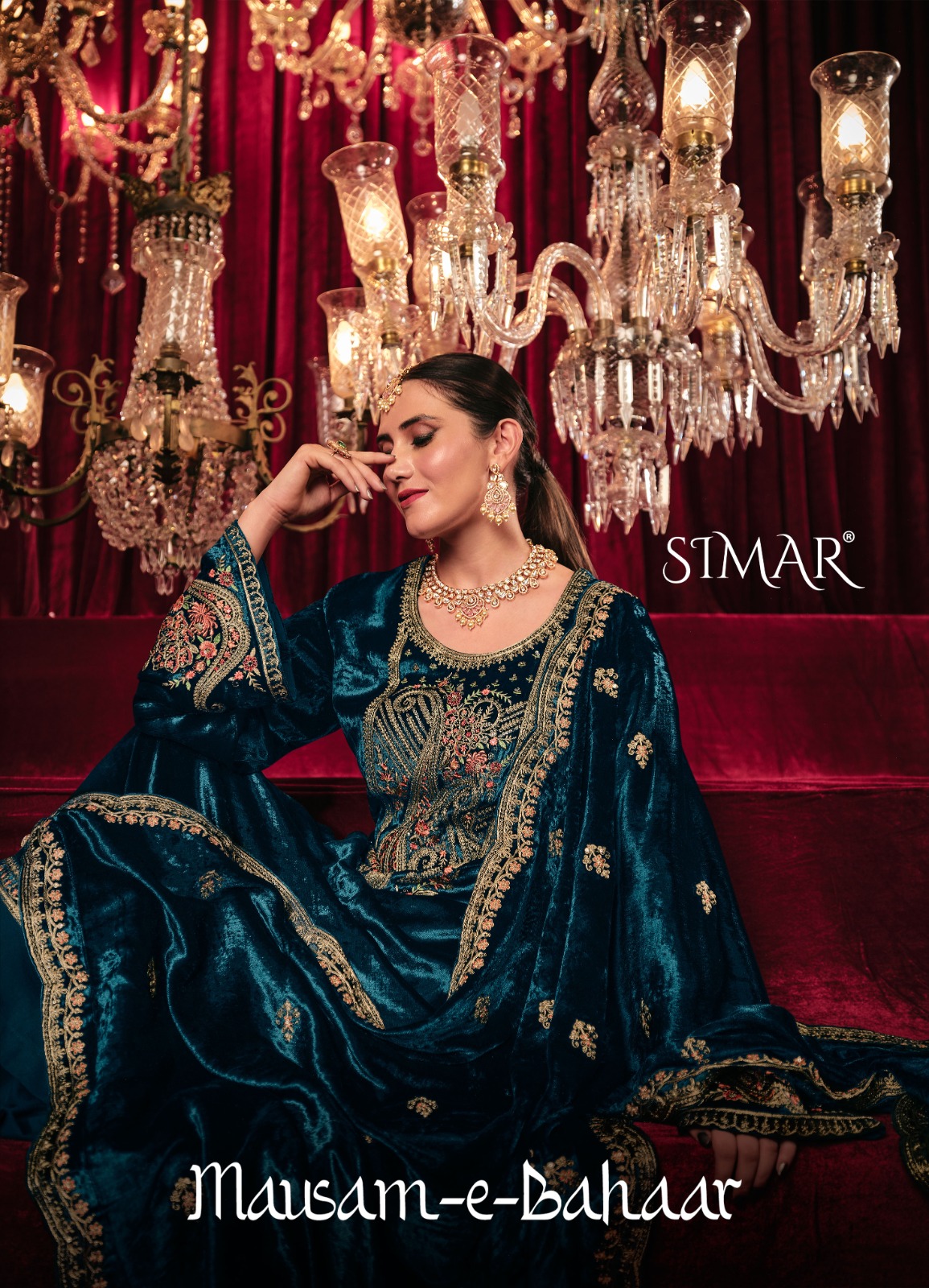 Glossy Simar Mausam E Bahaar Wholesale Pure Viscose Velvet Embroidery Work Winter Salwar Suits