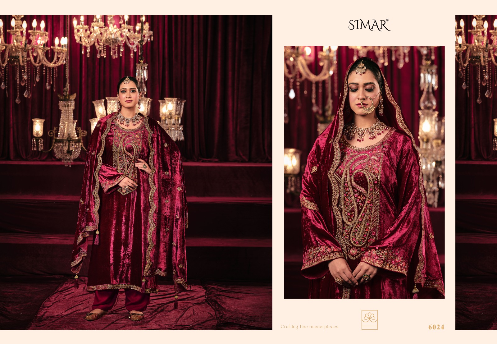 Glossy Simar Mausam E Bahaar Wholesale Pure Viscose Velvet Embroidery Work Winter Salwar Suits