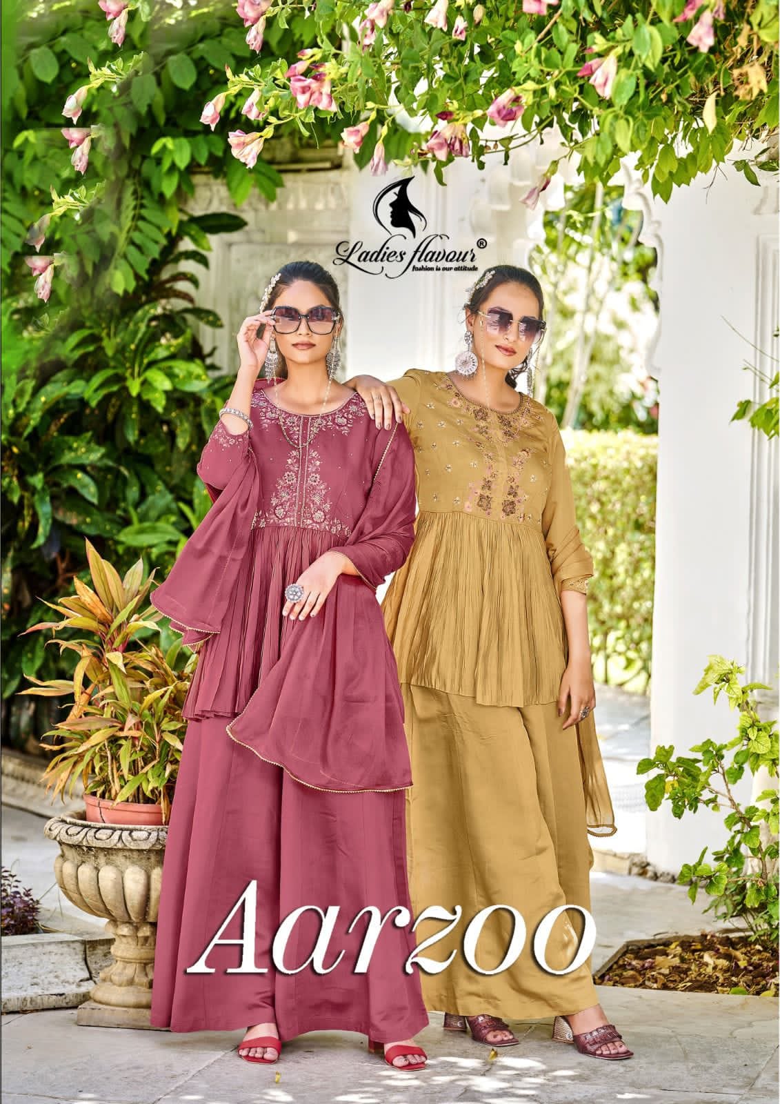 Ladies Flavours Aarzoo Wholesale Chanderi Silk Top With Pant And Dupatta
