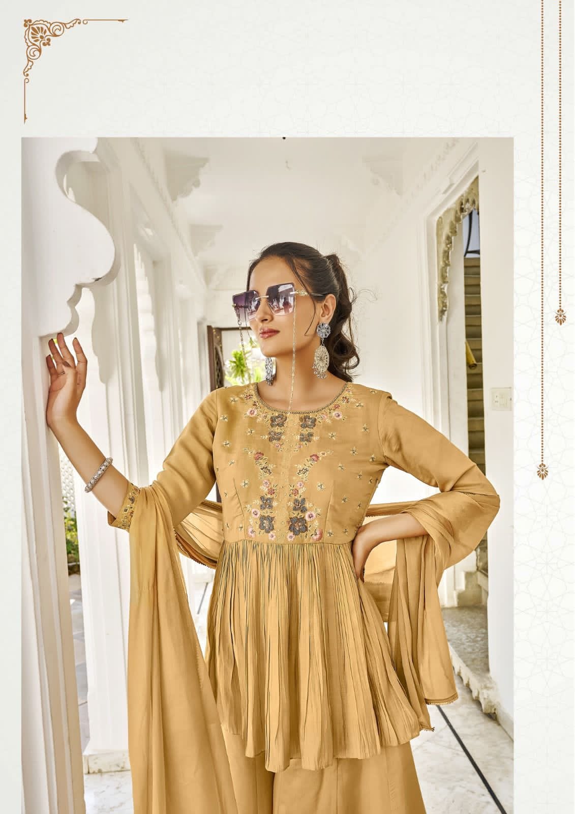 Ladies Flavours Aarzoo Wholesale Chanderi Silk Top With Pant And Dupatta