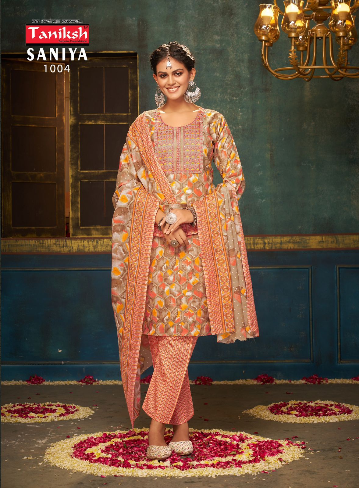 Taniksh Saniya Vol-1 Wholesale Embroidery Skivans Work Tops With Pants And Dupatta