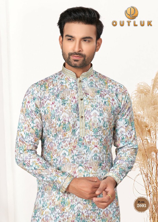 OUTLUK WEDDING COLLECTION VOL 2 DESIGNER READYMADE WORK KURTA WITH PYJAMA MENS WEAR COLLECTION