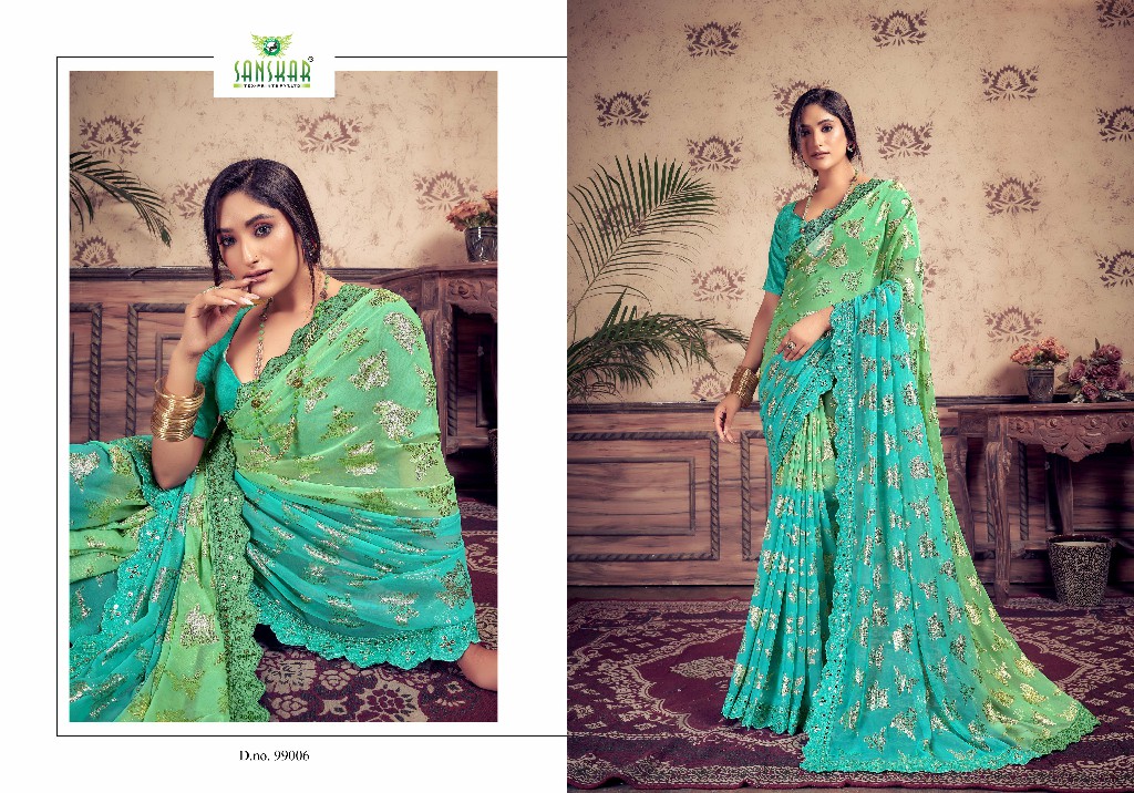 Sanskar Jadu Wholesale Georgette Weaving With Mirror Embroidery Sarees