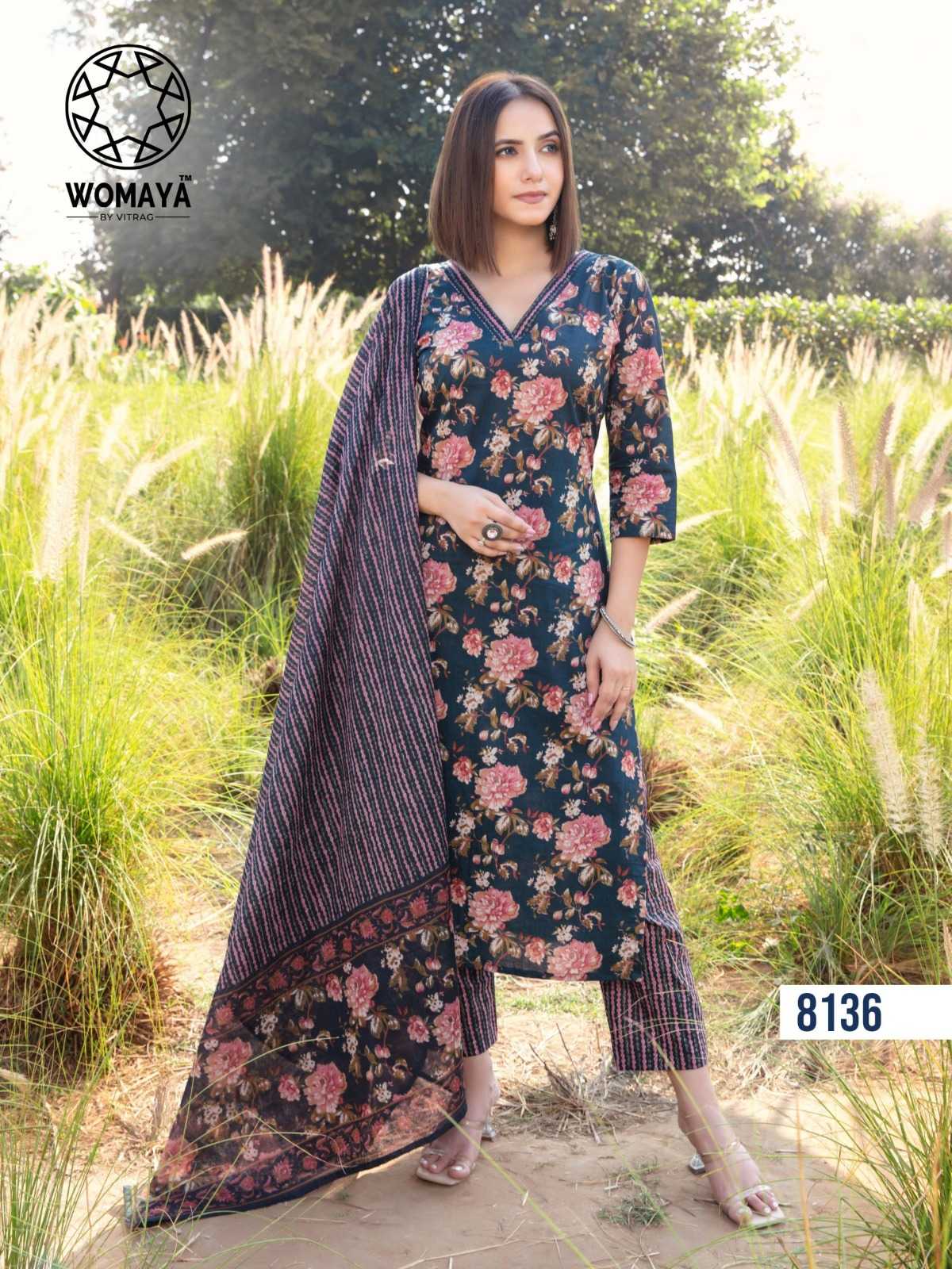 WOMAYA KURTIS CLASSY AJRAKH STORY VOL 3 READYMADE 3 PCS COTTON COMBO SET