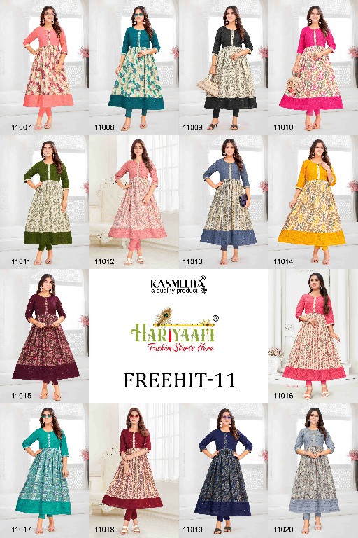 Hariyaali Freehit Vol-11 Wholesale Heavy Capsule Foil Print Flair Concept Kurtis Combo