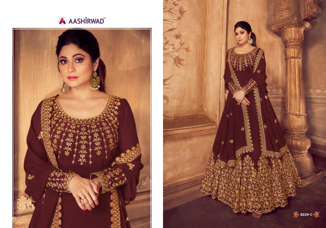 AASHIRWAD ANARKALI GOLD GEORGETTE EMBROIDERY EXCLUSIVE SALWAR KAMEEZ