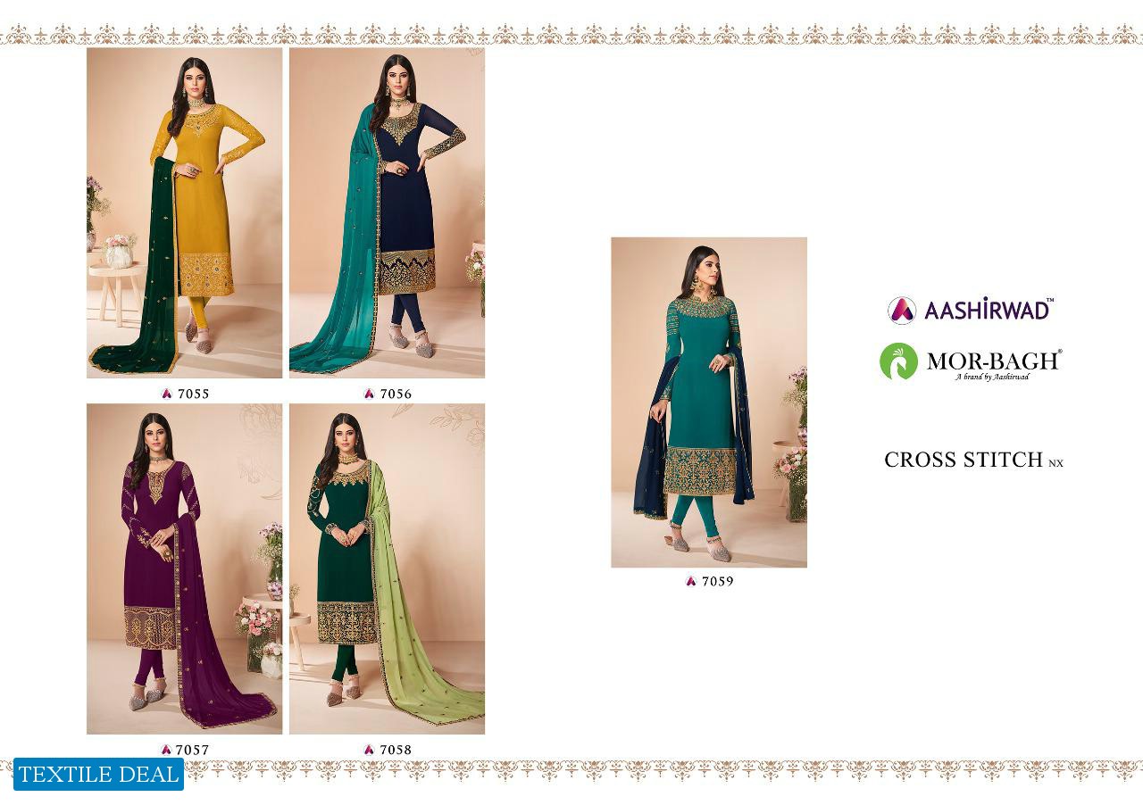 AASHIRWAD CROSS STITCH NX GEORGETTE DESIGNER HEAVY LOOK INDIAN SALWAR SUIT WHOLESALER