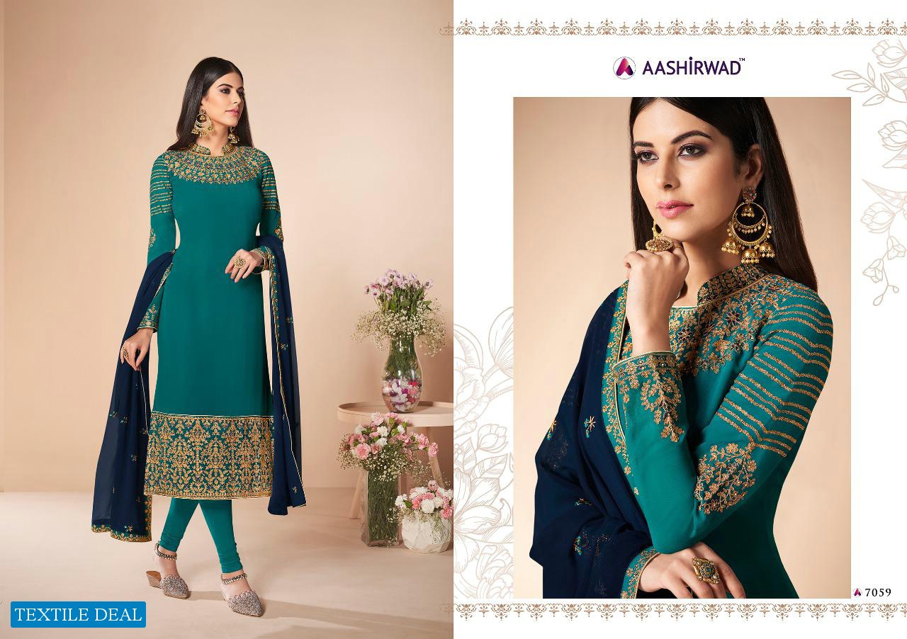 AASHIRWAD CROSS STITCH NX GEORGETTE DESIGNER HEAVY LOOK INDIAN SALWAR SUIT WHOLESALER