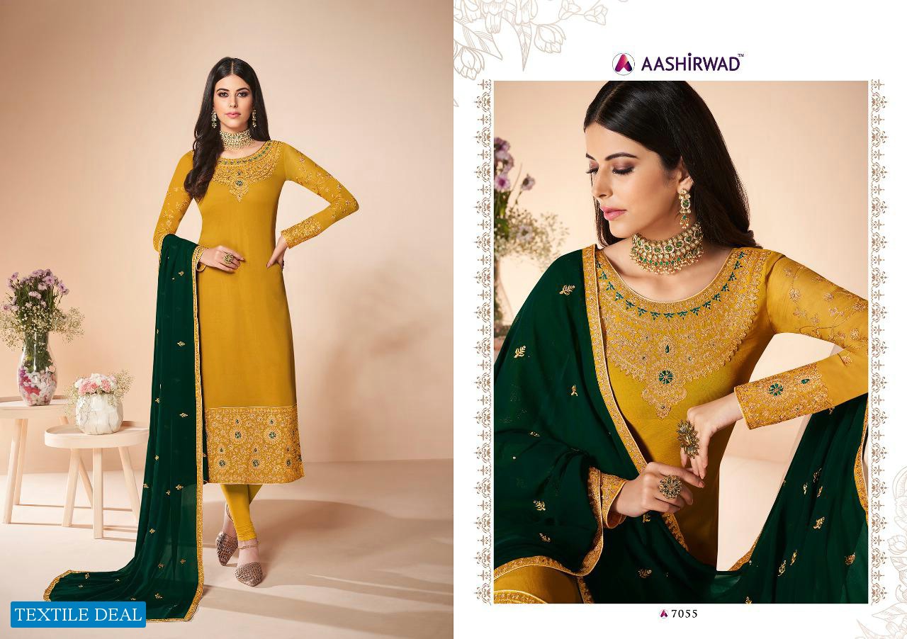 AASHIRWAD CROSS STITCH NX GEORGETTE DESIGNER HEAVY LOOK INDIAN SALWAR SUIT WHOLESALER