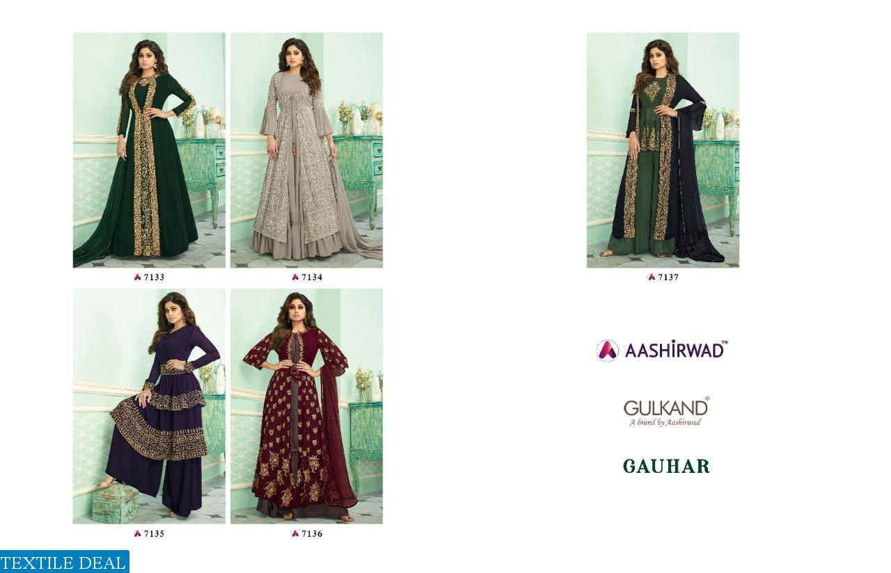 AASHIRWAD GULKAND GAUHAR 7133-7137 SERIES HEAVY EMBROIDERED DRESSES