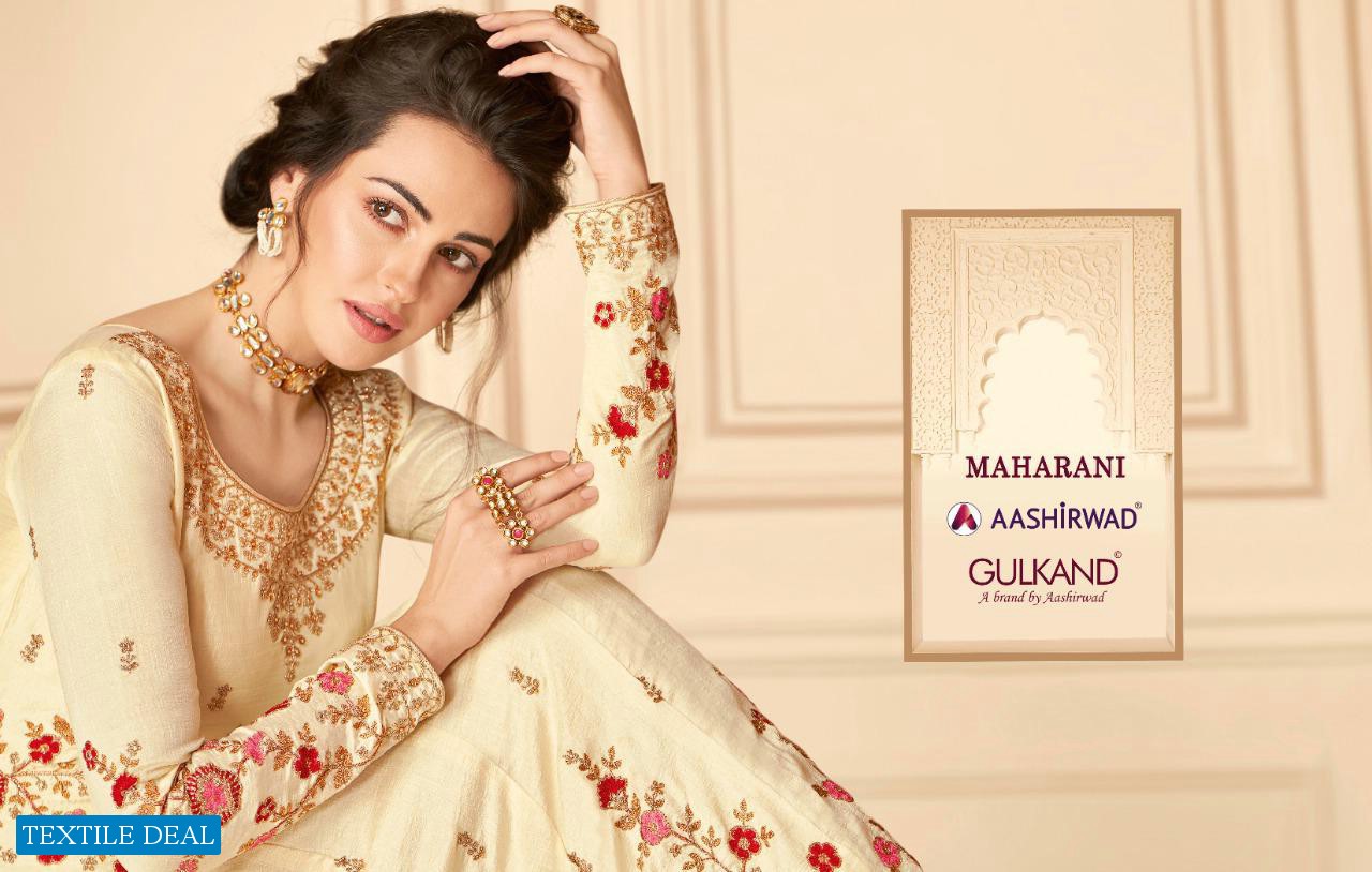AASHIRWAD MAHARANI PURE SILK LONG GOWN STYLE DESIGNER WEDDING AND PARTY WEAR SALWAR SUITS