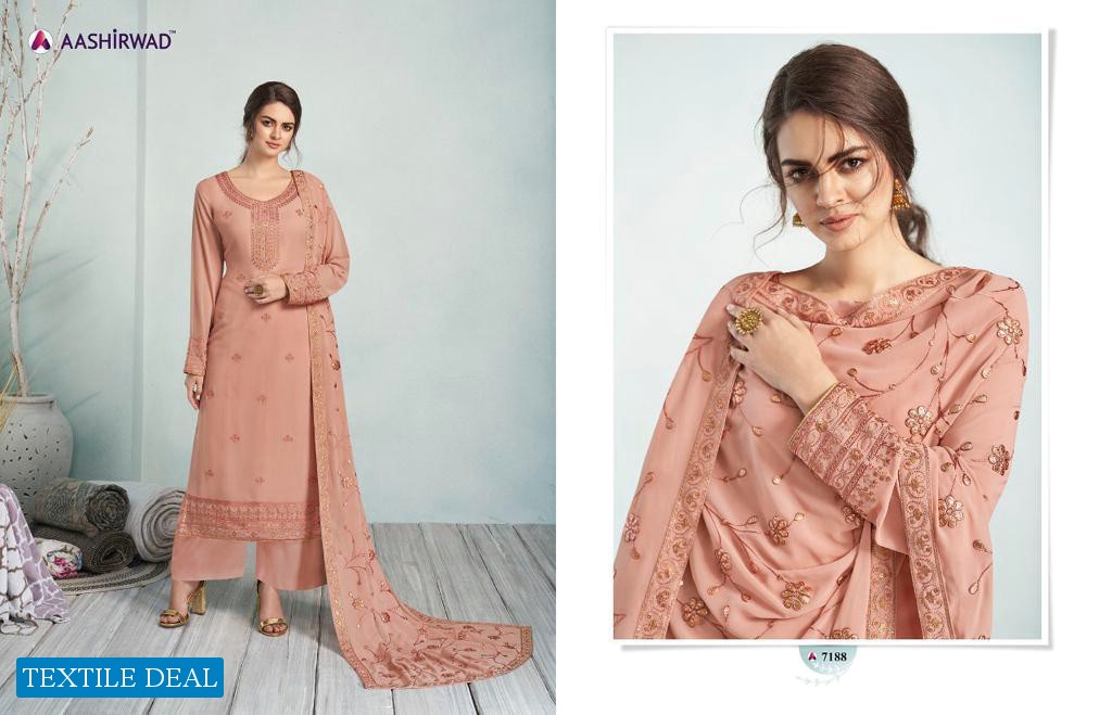 AASHIRWAD MEHREEN REAL GEORGETTE WITH WORK HEAVY CLASSY LOOK SALWAR SUITS WHOLESALER