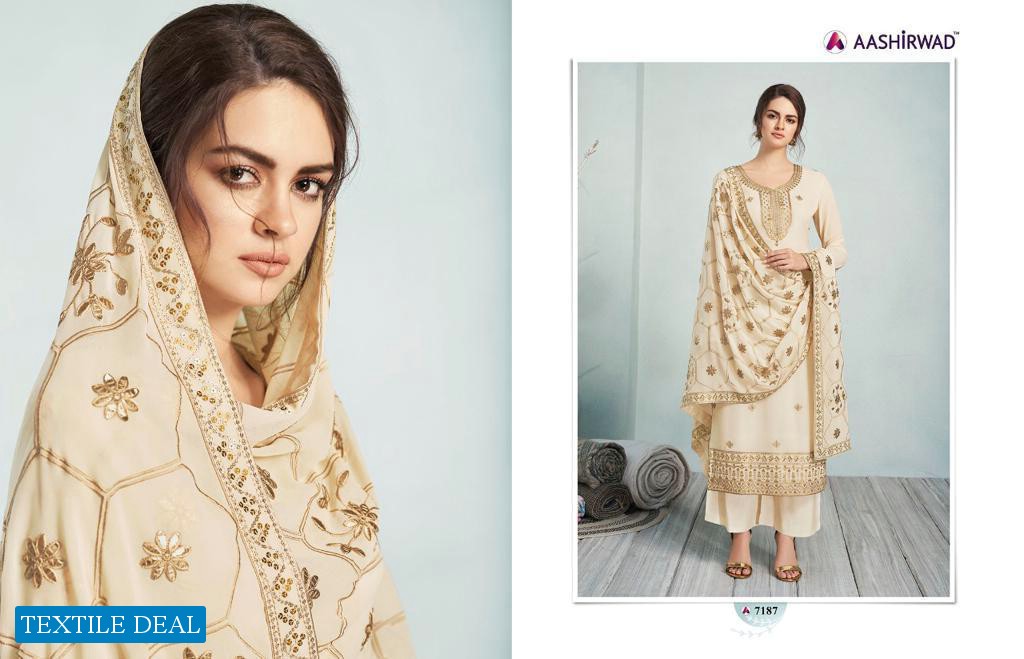 AASHIRWAD MEHREEN REAL GEORGETTE WITH WORK HEAVY CLASSY LOOK SALWAR SUITS WHOLESALER