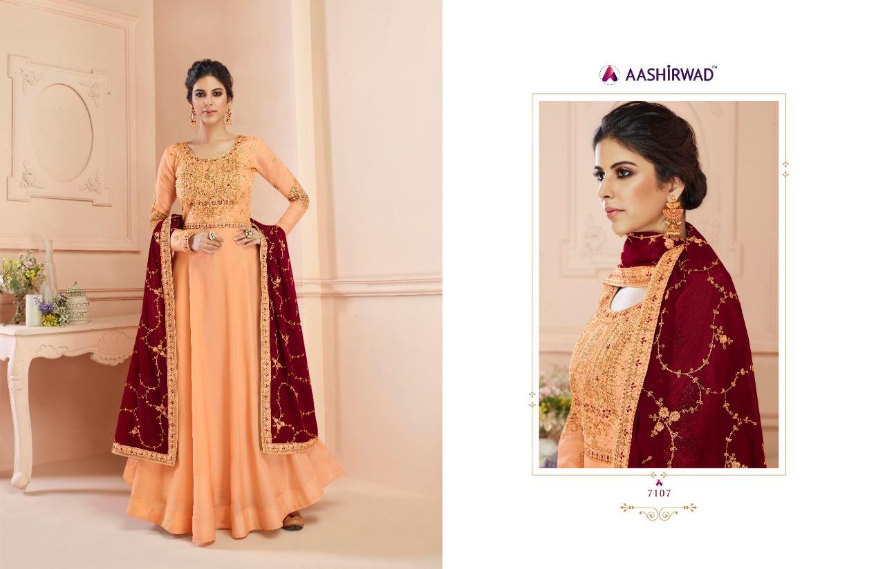 AASHIRWAD MISTY TUSSAR SILK WITH EMBROIDERY GOWN STYLE LONG SUITS COLLECTION