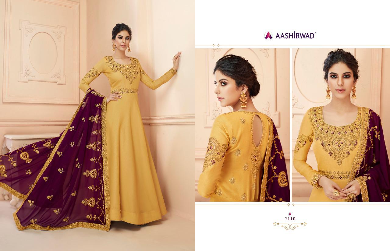 AASHIRWAD MISTY TUSSAR SILK WITH EMBROIDERY GOWN STYLE LONG SUITS COLLECTION