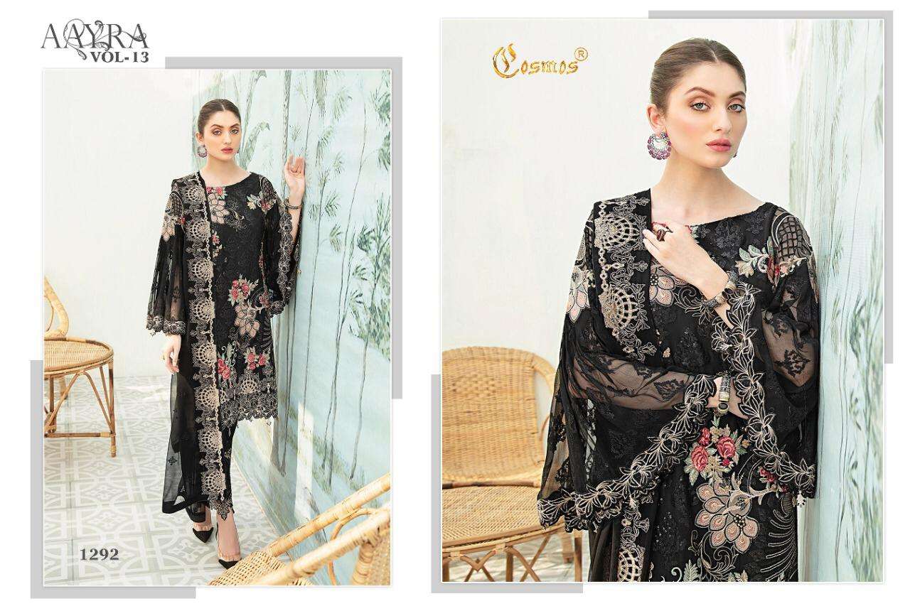 AAYRA VOL 13 BY COSMOS FASHION GEORGETTE WITH EMBROIDERY WORK PAKISTANI SUITS CONCEPT