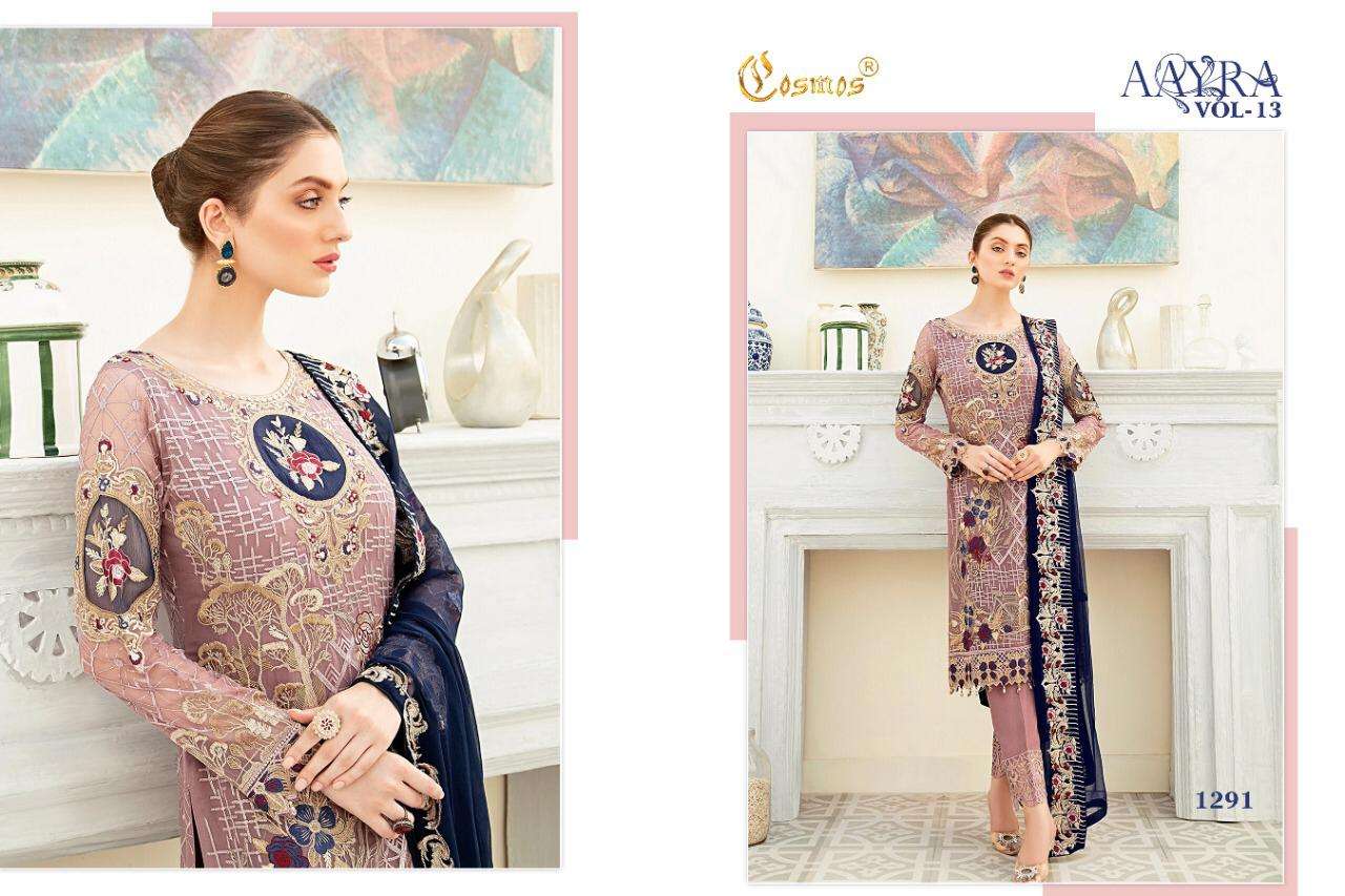 AAYRA VOL 13 BY COSMOS FASHION GEORGETTE WITH EMBROIDERY WORK PAKISTANI SUITS CONCEPT